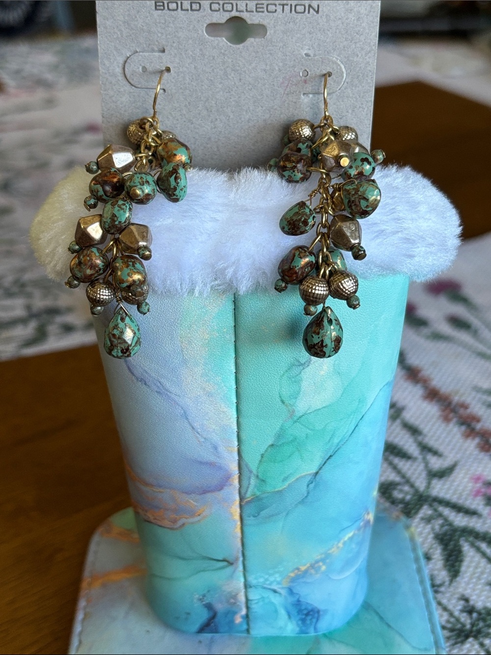 NWT Worthington Gold-Tone Earrings with Turquoise Speckled Beads